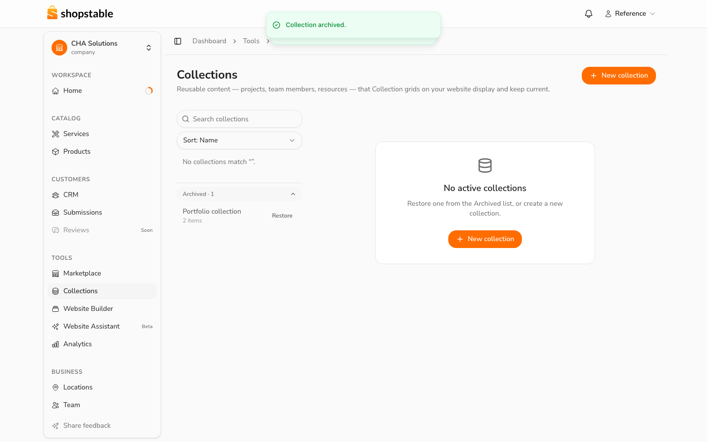 The Archived list keeps archived collections one click from restored.